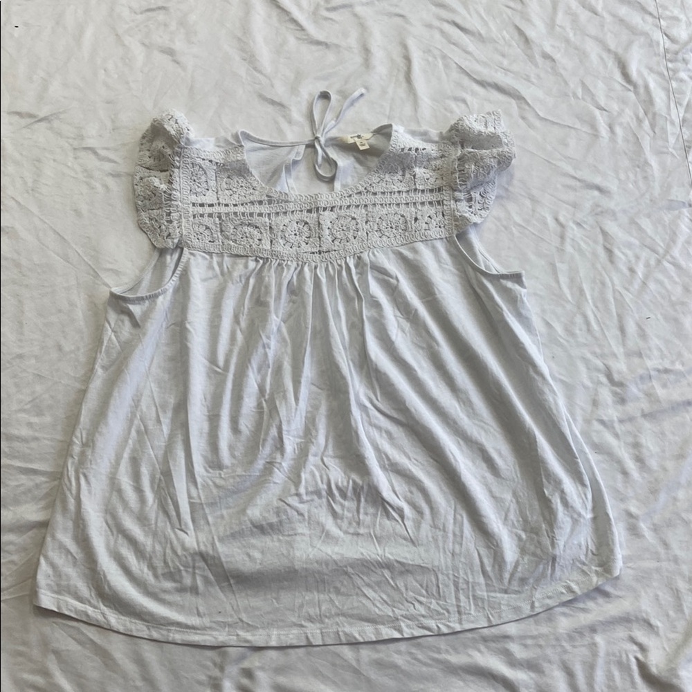 Terra & Sky White Blouse with Smocked Neckline